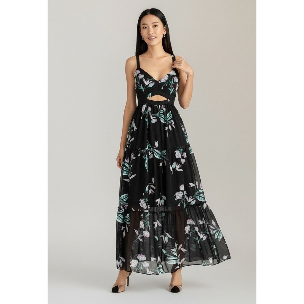 Rachel Roy Adrena Maxi Dress Black Size 2 Floral Whimsigoth Cottage Fairy NWT